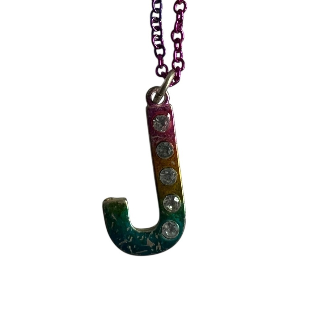 Initial J Necklace Rainbow